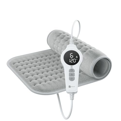 BR Bringer Infrarot Heizkissen mit Abschaltautomatik - 6 Heizstufen (25-60°C), Überhitzungsschutz, Maschinenwaschbar, LED Display, sehr weiches Flanell (Grau, 60 x 30 cm)