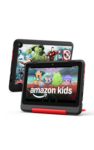 Image of Amazon Fire HD 8 Kids Pro tablet (newest model), ages 6-12. Bright 8 inch HD screen, includes ad-free content, parental controls, 13-hr battery, slim case for older kids, 32GB, Marvel Avengers