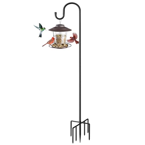 Image of 84 inch Shepherds Hooks for Outdoor with 7 Prongs Base, Heavy Duty Bird Feeder Pole for Hanging Lantern, Hummingbird Feeder, Shepherds Hook for Bird Feeders for Outside,1 Pack, Black
