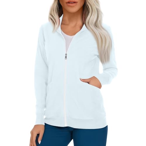Scrub Jackets for Woman Zip Up Long Sleeve Tops Print Plus Size Womens Scrubs for Women Nursing Shirts with Pockets