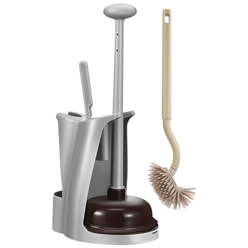 Image of OUNONA Toilet Brush and Plunger Set with Ventilated Holder Arched Head Toilet Bowl Brush for Deep Cleaning Flexible Plunger for Bathroom Unclogging 9.96 X 9.84 X 5.24 Inches