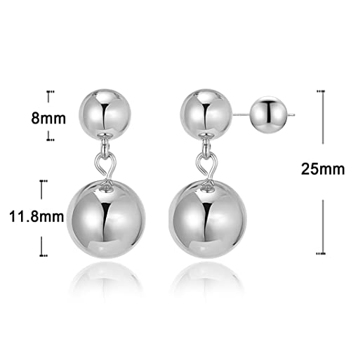 Owmell Double Ball Bead Dangle Drop Earrings For Women, 18K Real Platinum Plated 925 Sterling Silver Post Lightweight Silver Balls Earrings #TOP5