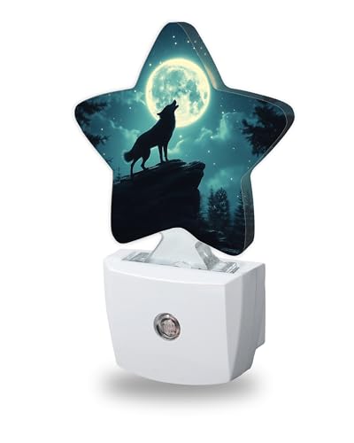 Snowmolle Howling Wolf Night Lights Plug Into Wall Decorative Fantasy Moon Night Sleep Friendly Lamp Energy Efficient Dusk-to-Dawn Sensor Nightlights for Kid Bedroom Nursery Bathroom