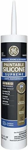 GE Supreme Paintable Silicone Caulk for Window & Door, White, 9.5 fl oz Cartridge, 1 Pack - 100% Waterproof Silicone Sealant, 7X Stronger Adhesion, Freeze & Sun Proof