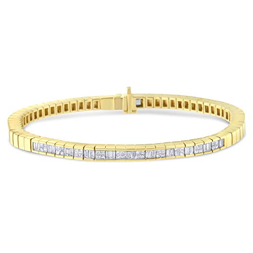 Haus of Brilliance 14K Yellow Gold 1-1/10 Cttw Princess & Baguette Cut Diamond 7" Alternating Stone Eternity Tennis Bracelet (G-H Color, VS1-VS2 Clarity)