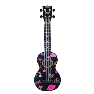 Mahalo Art Series Ukulélé soprano Motif cœur Noir - Les Beatles, Paul McCartney, John Lennon, RIngo Starr, George Harrison