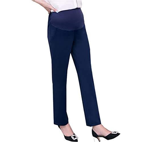 Petyoung Pantalones de maternidad para mujer, cintura alta, cómodos para embarazo, elásticos, capris rectos para el trabajo en casa