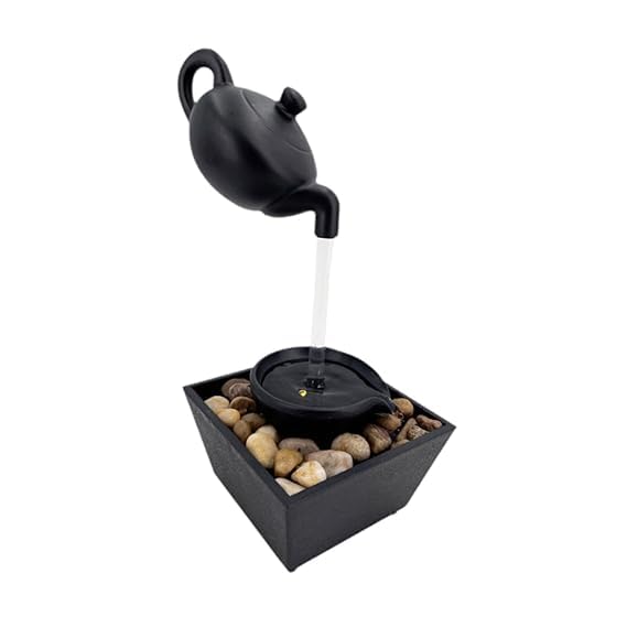 Image of Indoor Tabletop Water Fountain with LED Light & Natural Pebbles - Flowing Pot Design, Decorative Mini Waterfall for Home, Office & Meditation