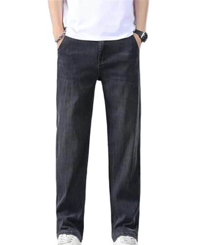 Mens Business Casual Straight Denim Pants Spring Lightweight Loose Fit Office Party Trousers