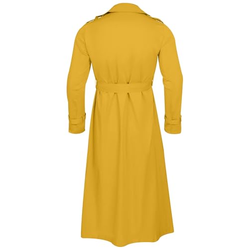 ZYXTIM Man's Double Breasted Trench Coat Notched Lapel Casual Windbreaker Vintage Long Jacket Overcoat with Shoulder Pad4