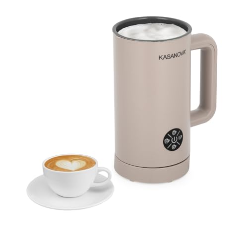 KASANOVA Espumador de Leche Digital 500W 4 Funciones con Display – Espuma Caliente/Fría y Leche Caliente, 150/300 ml, para Leche Vegetal (Gris)