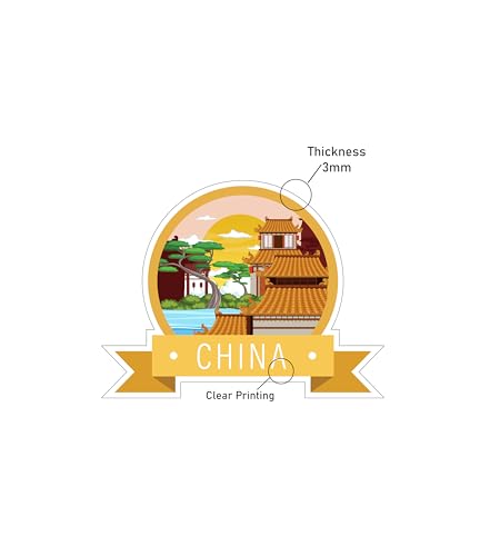 Image of Gift Me Bazar Country Fridge Magnet for Home Kitchen Refrigerator Door Stylish Decor Multicolored Souvenir Gift | Country Theme MDF Wooden Fridge | Souvenir Travel Magnets (China Fridge Magnet)