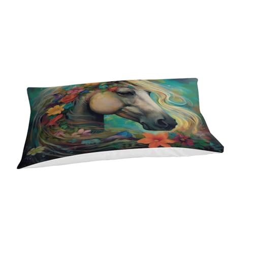Parure de lit fleurs et chevaux en microfibre supérieure avec zip invisible - 4