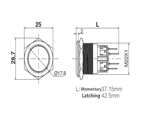 Interrupteur bouton métallique 22mm étanche résistant aux intempéries