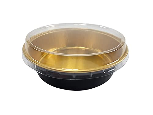 Kitchendance 8 Oz. Colored Smooth Wall Dessert Pan- Perfect For Individual Cakes, Tarts Pies And Flan #A42 - Pack Of 100 (With Lids, Black And Gold) #TOP24