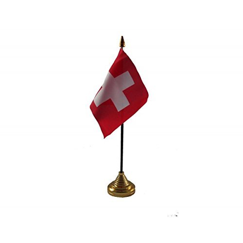 Pack Of 3 Switzerland Swiss Desktop Table Centrepiece Flag Flags With Gold Bases Ideal For Party Conferences Office Display