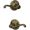 Schlage F40 V FLA 609 Flair Door Lever, Bed & Bath Privacy Lock, Antique Brass