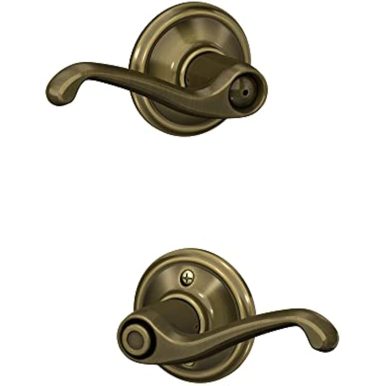 Schlage F40 V FLA 609 Flair Door Lever, Bed & Bath Privacy Lock, Antique Brass