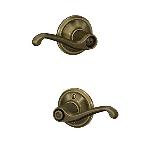 Schlage F40 V Fla 609 Flair Door Lever, Bed & Bath Privacy Lock, Antique Brass #TOP3