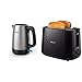 Philips HD2581/90 Daily Collection HD2581/90-Tostador (2 Rebanada(s), Negro, Giratorio, China, 2 año(s), 830 W, De plástico + HD9350 / 90 hervidor (2200 vatios, 1,7 litros, acero inoxidable)