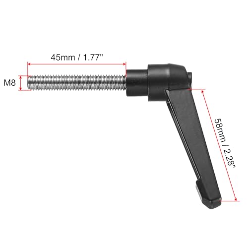 Image of uxcell Adjustable Clamping Lever Handle M8 x 45mm Metric 304 Stainless Steel Male Threaded Stud Hand Knobs Push Button Ratchet Rotating Screw Handles Bolts with Locking Lever Black