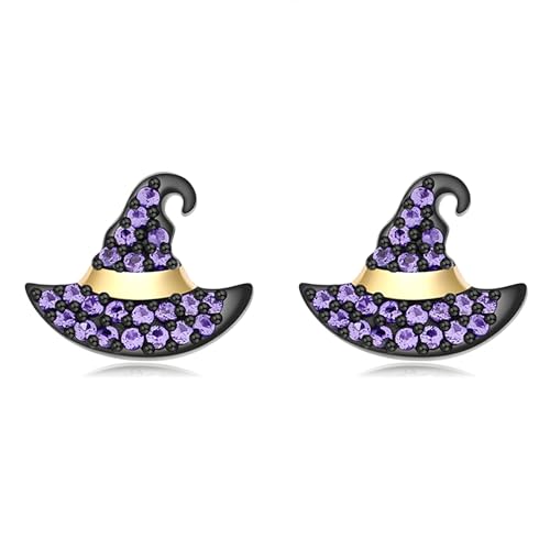 MUYAN Small Halloween Earrings for Women Cute Purple Witch Hat Stud Earrings Halloween Costume Party Jewelry