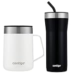 Contigo Insulated Tumblers Travel Mug Set - Streeterville 14 oz. Stainless Steel Tumbler with Handle in Salt White and SNAPSEAL 16 oz. Insulated Stainless Steel Travel Mug in Licorice