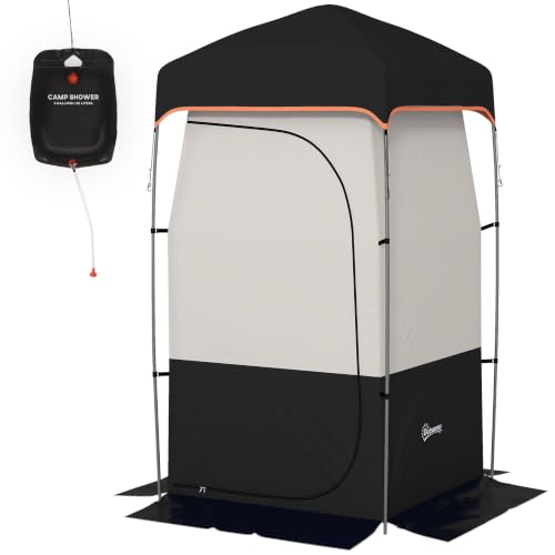 Ducha portátil para camping Outsunny con tienda de privacidad y bolsa de ducha solar negra