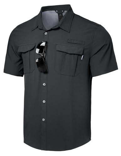 Haimont Mens UPF 50+ Short Sleeve Hiking Button Down Shirt Dark Grey XL