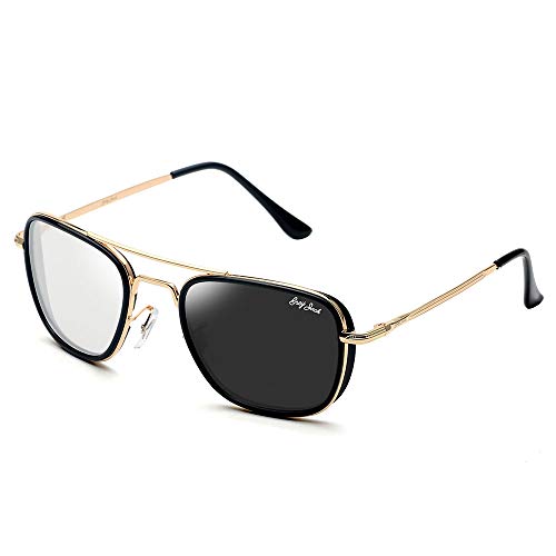 GREY JACK Avengers Tony Stark Iron Man Metal Frame Rectangular Polarized Sunglasses Golden Frame/Photochromic(Day and Night) Black Lens GJ1631