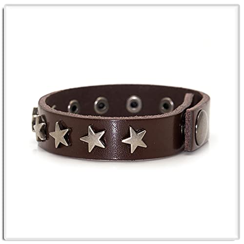 Image of Xusamss Hip Hop Alloy Star Wristband Leather Cuff Bracelet,7.5inches