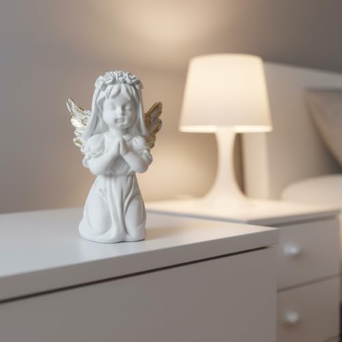 Image of Praying Baby Angel Showpiece Premium Decorative Spiritual Marble Finish Showpiece with Folding Metal Stand for Home Decor, Living Room, Office Desk