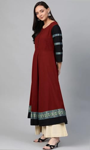 Image of Cotton Silk Anarkali Printed Border Long Umbrella Gown Kurta for Women