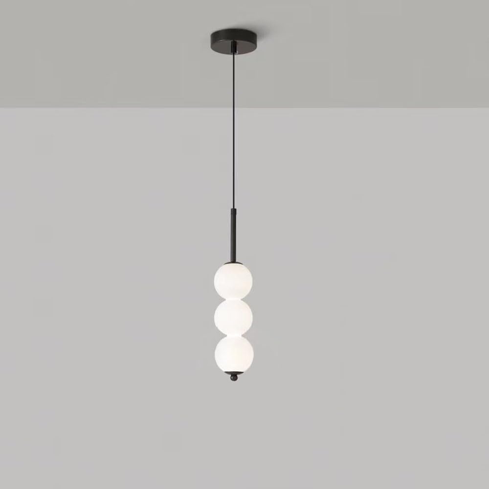 LYMSXAZOU Modern Long Bar Globe Glass Pendant Light Nordic Creative Brass Hanging Lamp Fixture Interior Adjustable Height Chandelier for Foyer Staircase Bedroom Dining Room(Black,3 Globes)