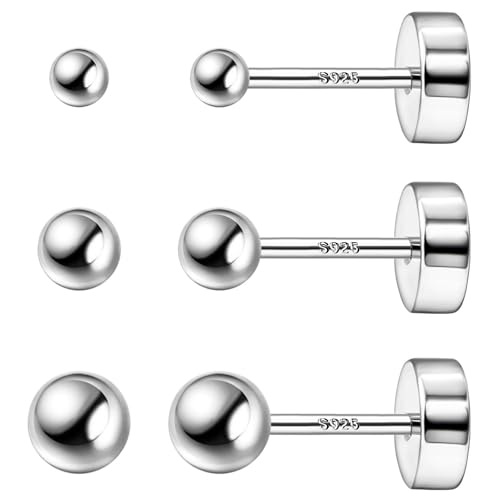 Sterling Silver Post Earrings - Flat Back Stud Earrings with Cubic Zirconia, Hypoallergenic, Screw Back for Women