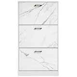 3 Drawer Shoe Cabinet Cupboard Shoe Storage Organizer 3 Tier Shoe Rack Pull Down Wooden Furniture Shoes Cupboards for Hallways, Entryway, Living Rooms, White Marble, 60W x 24D x 112H cm - Image 4