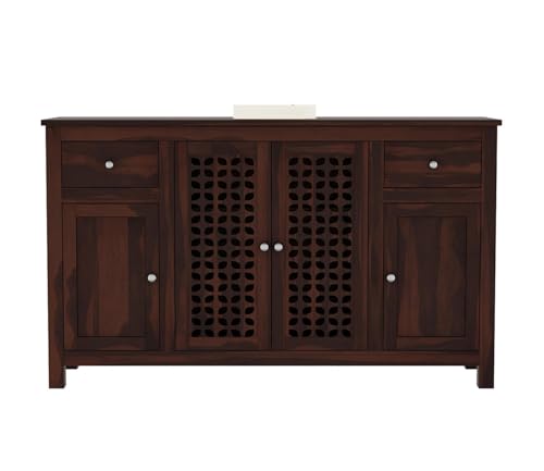Image of SHIKHA WOOD CRAFT Solid Sheesham Wood Sideboard Cabinet Drawers and Door Storage | Multipurpose Wooden Chest of Drawers Furniture for Bedroom, Living Room, Home, and Office (Walnut Finish-4 Doors)