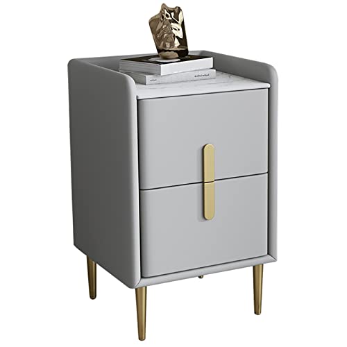 Mesitas De Noche Modernas De Mediados De Siglo|Mesa Auxiliar Práctica Minimalista De Cuero De Microfibra|Mesa De Sofá Con Encimera De Piedra Sinterizada,gris Claro,35x35x55cm (13.7x13.7x21.6in)