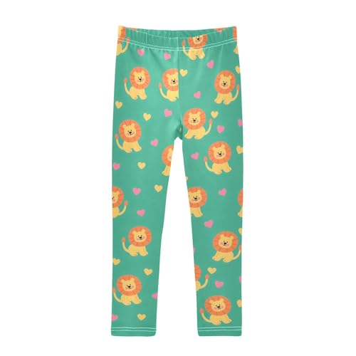 Cute Lion Heart Green Girls Leggings Soft Stretch Workout Yoga Dance Pants for Kids Casual Tights