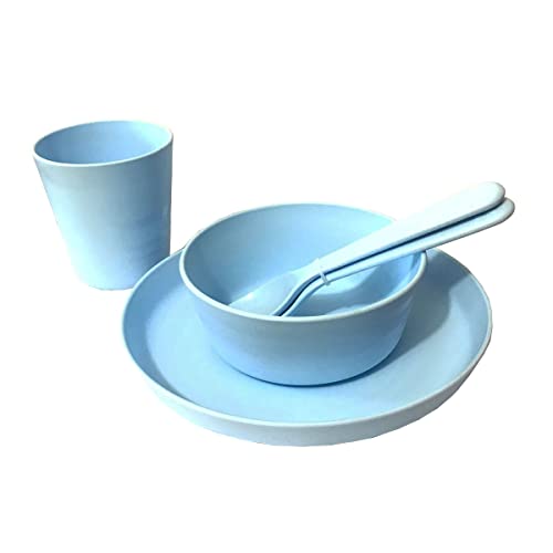 Cubiertos, Kitchen Juego de vajilla de plástico para niños de 5 piezas: Plato, Cuenco, Vaso y 2 Cucharas, Irrompibles y reutilizables, apto para microondas, sin BPA, apto para...