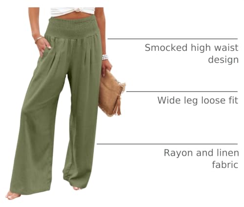 Image of ANRABESS Women Linen Palazzo Wide Leg Pants with Pockets