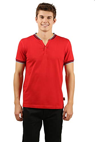 Image of Zebu Men's Half Sleeve Cotton Henley Neck Tshirt with bio wash (Pack of 1). Red