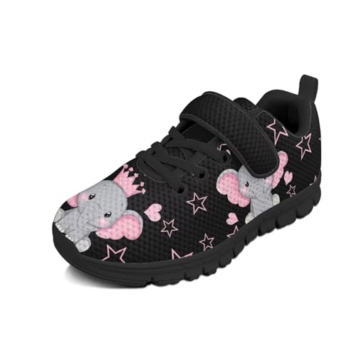 Boys Girls Sneakers Kids Breathable Lightweight Strap Tennis Athletic Running Shoes Cute Elephant Pattern