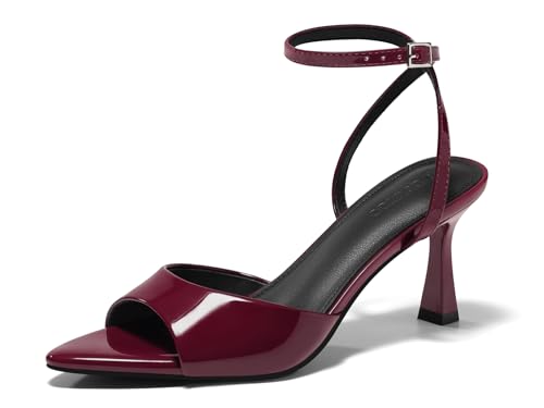 Image of Coutgo Womens Kitten Heels Sandals Pointed Open Toe Ankle Buckle Strap Summer Dress Shoes