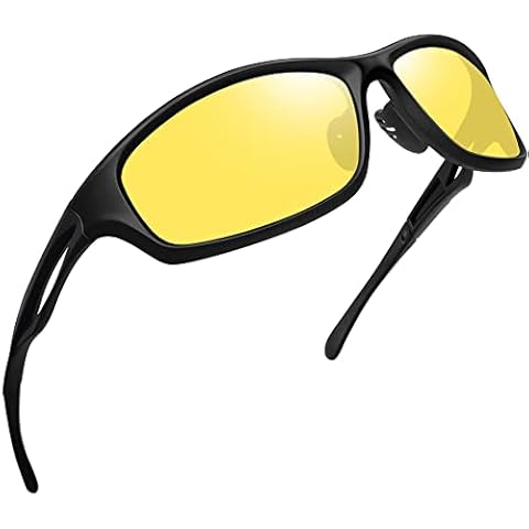 Joopin Sports Night Vision Glasses Yellow Lens Shades for Men Women Wrap Around Night Driving Glasses UV Protection Sunglasses (Black Yellow) Cover