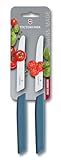 Victorinox Swiss Modern Set di coltelli da spuntino, 2 pezzi, lama extra-affilata, lama seghettata, 11 cm, acciaio inossidabile, blu