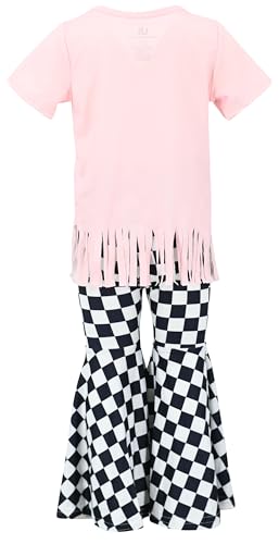 Image of Unique Baby 2 Piece Girls Bell Bottom Leggings Outfit with Short Sleeved Shirt Kid and Toddler Clothes Set