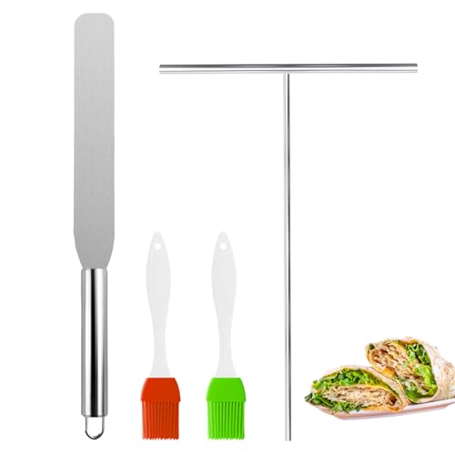 XIAQICA Distribuidor Crepes 2 Espátulas y Esparcidores para Panqueques Acero Inoxidable Esparcidor Espátula para Crepes Adecuado Herramientas para Hornear en Cocina Casera con 2 cepillos de silicona