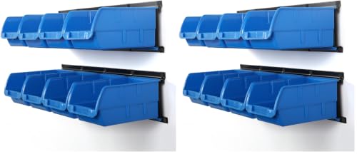 Image of Wallmaster 8-Bin Storage Bins Garage Rack System 2-Tier Orange Tool Organizers Cube Baskets Wall Mount Organizations (Blue) (Pack of 2)