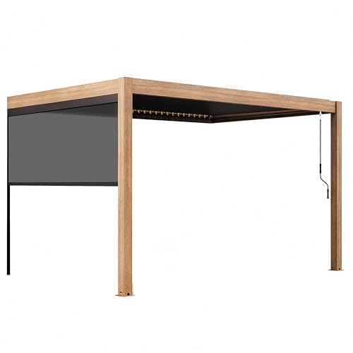 Oviala Pergola bioclimática respaldada 3x4m y 1 Store Madera Gris